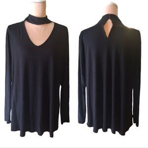 Lane Bryant Black Keyhole Mock Neck Long Sleeve Stretch Knit Top 2X